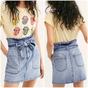 Free People Splendor in the Grass Paperbag High Waist Denim Skirt Indigo